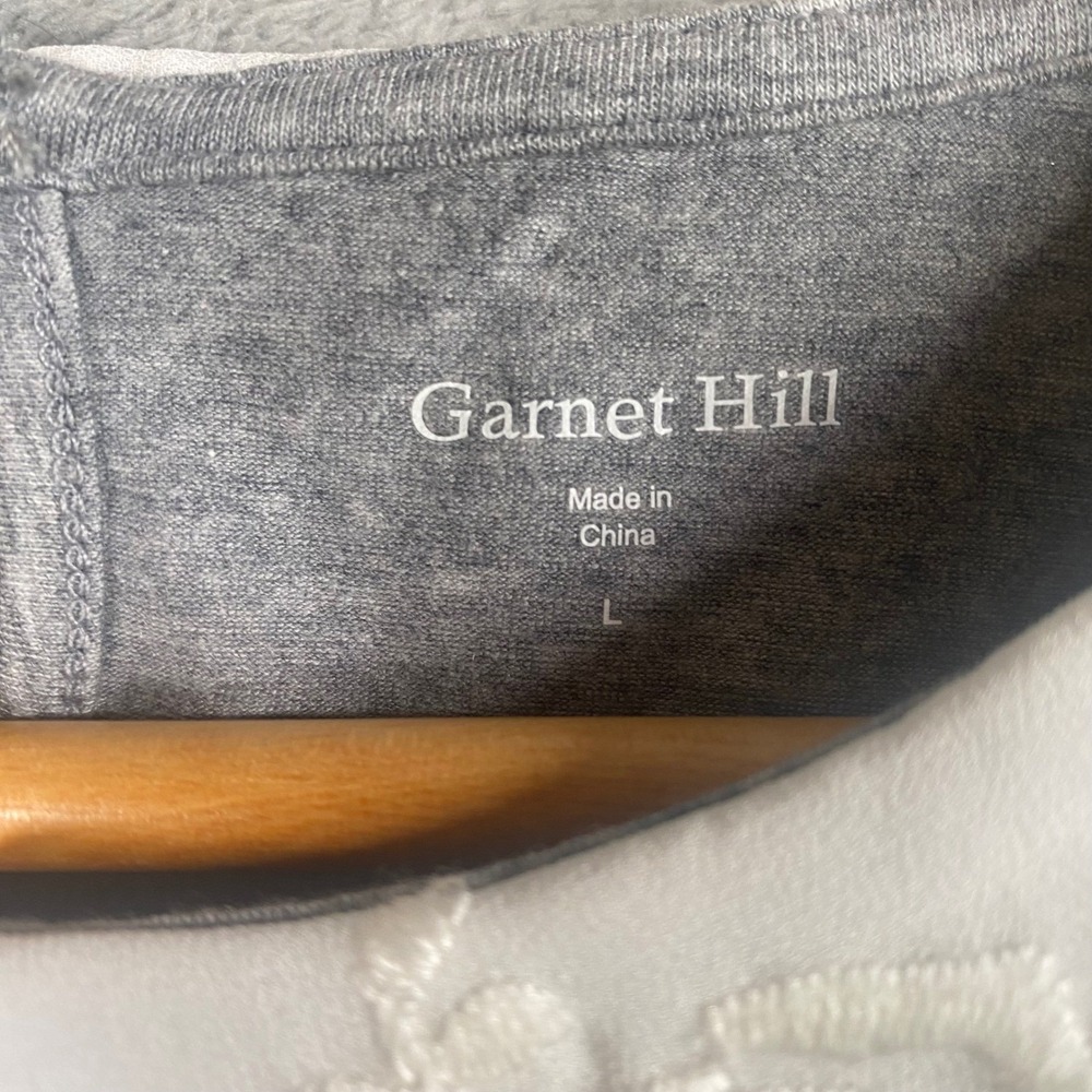 Garnet Hill Gray Embroidered Peter Pan Collar 3/4 Sleeve Knit Top Larg Preppy - Picture 5 of 8